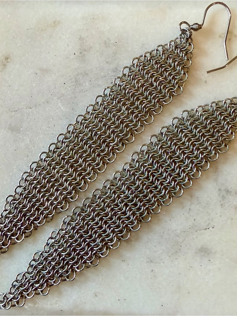 Hand Crafted Silver Chainmail Drop Earrings
